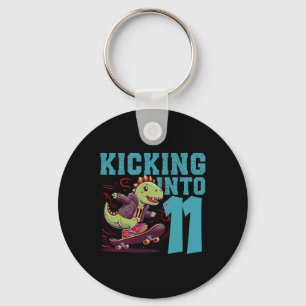 11 Year Old Skater Skateboarding T-rex Dinosaur Bi Key Ring