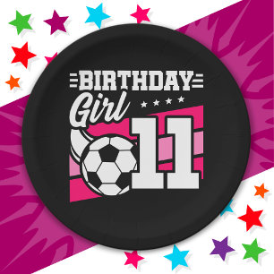 11 Year Old Soccer Football 11th Birthday Girl Paper Plate