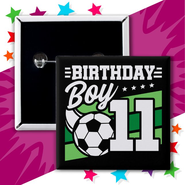 11 Year Old Soccer Football Kids 11th Birthday Boy 15 Cm Square Badge (Creator Uploaded)