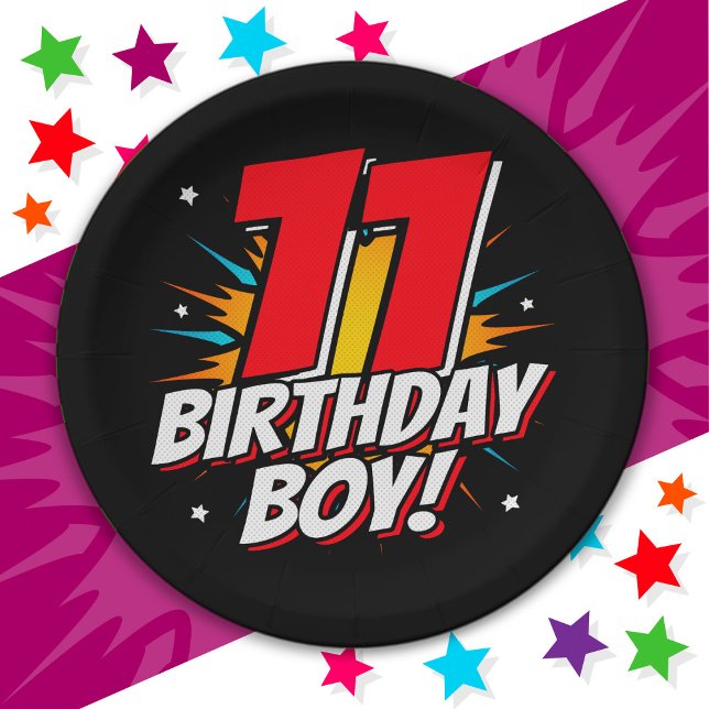 11 Year Old Superhero Birthday Boy 11th Birthday Paper Plate (Creator Uploaded)