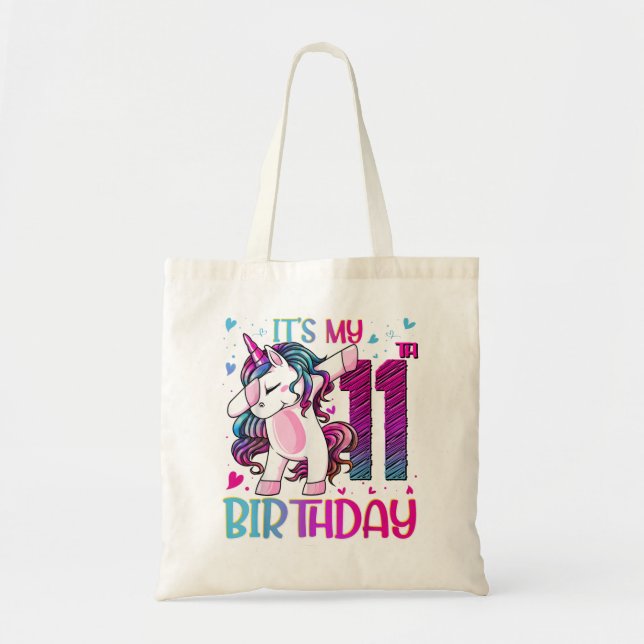 11 Year Old Unicorn Dabbing 11th Birthday Girl Uni Tote Bag (Front)
