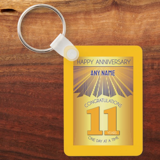 11 Year Sober Anniversary | Golden Ray 12 Step Key Ring (Front)