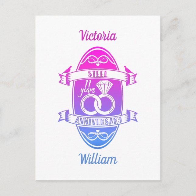 11 Year traditional Steel 11th wedding anniversary Postcard (Front)