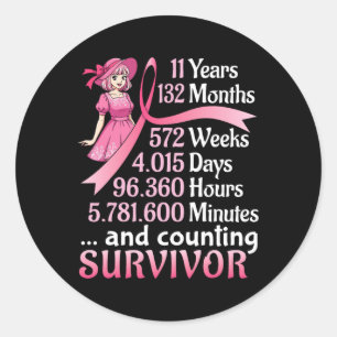 11 Years 132 Months And Counting Breast Cancer Sur Classic Round Sticker