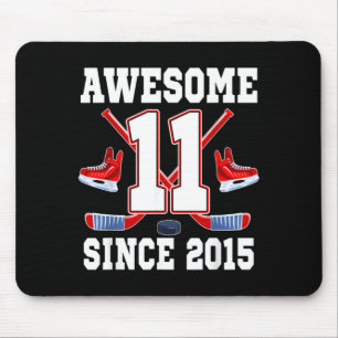 11 Years Awesome Since 2015 Hockey Theme Birthday Mouse Pad