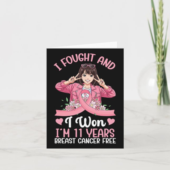 11 Years Breast Cancer Survivor Victory Pink Girl  Card (Front)
