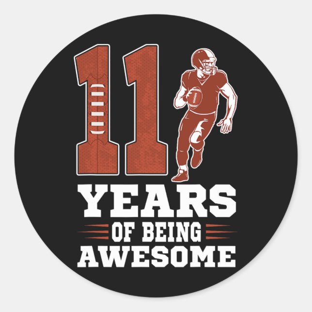 11 Years Of Being Awesome Boy 11th Birthday Footba Classic Round Sticker (Front)