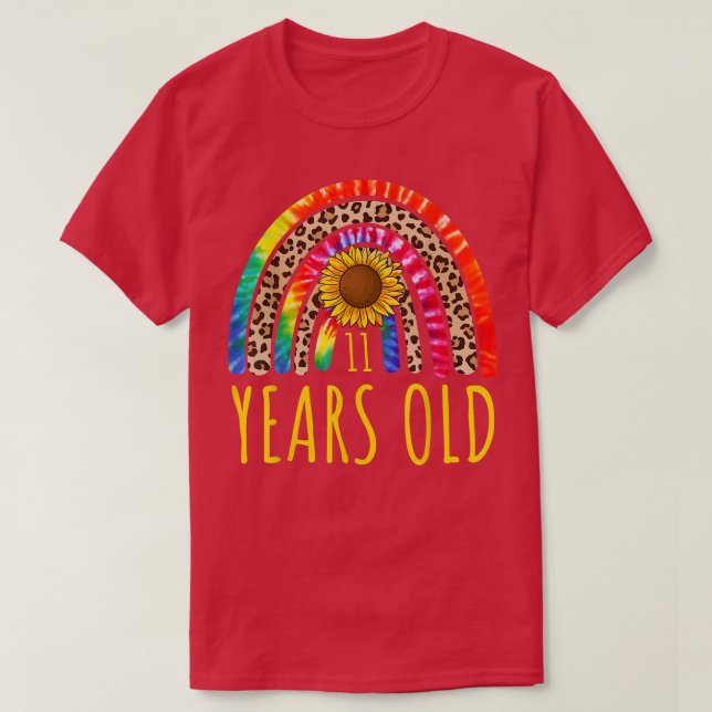 11 Years Old 11th Birthday Tie Dye Sunflower Leopa T-Shirt (Design Front)