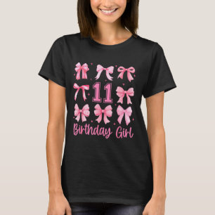 11 Years Old Birthday Girl Nk Bow Girls Kids Cute  T-Shirt