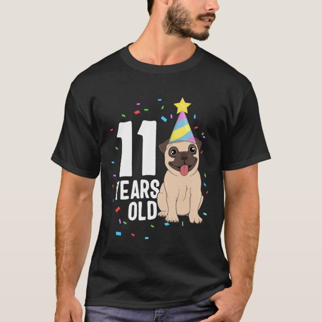 11 Years Old Birthday Pug Dog Lover Party 11th Bir T-Shirt (Front)