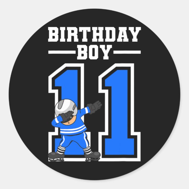 11 Years Old Boy Ice Hockey Player 11th Birthday Y Classic Round Sticker (Front)