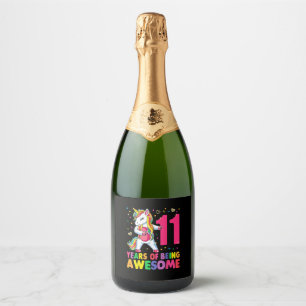 11 Years Old Unicorn Flossing 11th Birthday Girl U Sparkling Wine Label