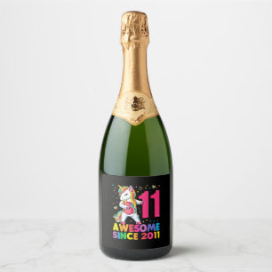 11 Years Old Unicorn Flossing 11th Birthday Girl U Sparkling Wine Label