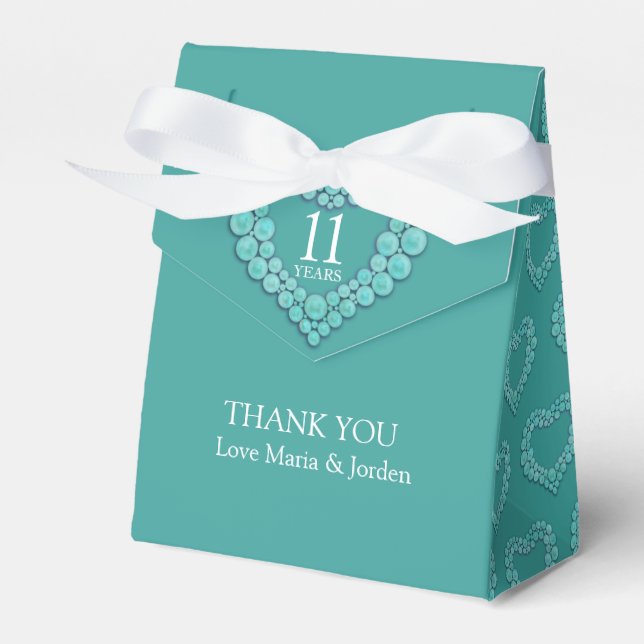 11 years turquoise wedding heart thank you favour box (Front Side)