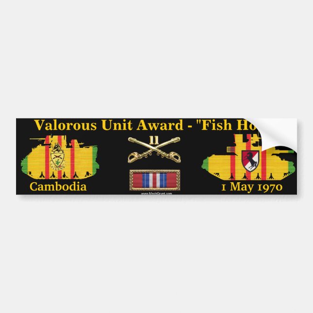 11th ACR Valorous Unit - Cambodia "Fish Hook" Bumper Sticker (Front)