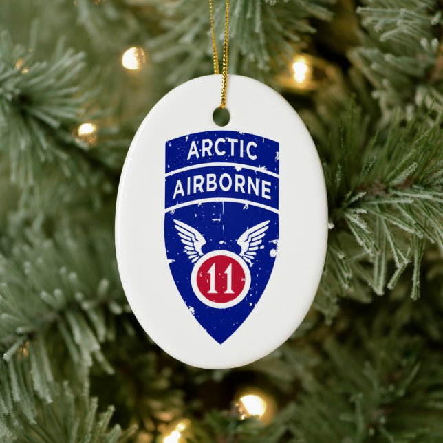 11th Airborne Division "Arctic Angels" Distressed Ceramic Tree Decoration (Tree)