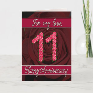 11th anniversary card with roses and leaves