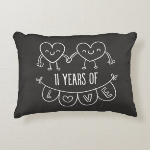 11th Anniversary Gift Chalk Hearts Decorative Cushion