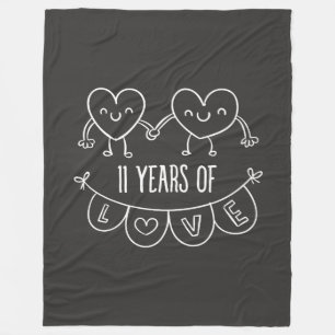 11th Anniversary Gift Chalk Hearts Fleece Blanket