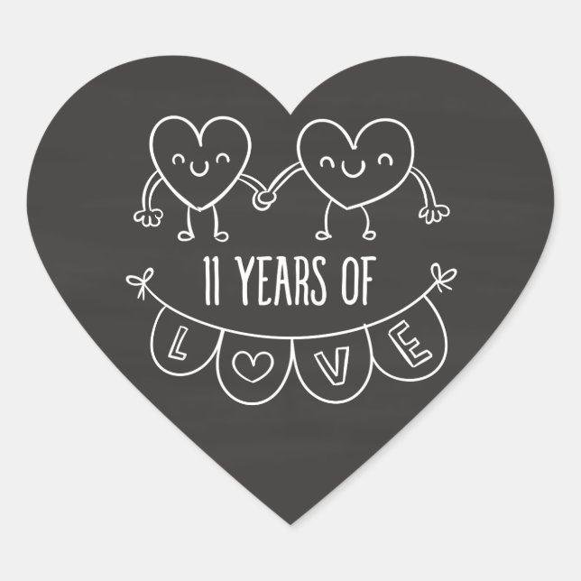11th Anniversary Gift Chalk Hearts Heart Sticker (Front)
