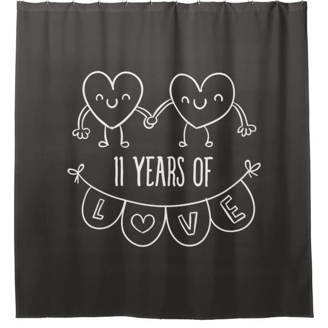 11th Anniversary Gift Chalk Hearts Shower Curtain (Front)