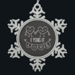 11th Anniversary Gift Chalk Hearts Snowflake Pewter Christmas Ornament<br><div class="desc">Cute two doodle hand drawn heart 11th year anniversary design.</div>