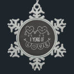 11th Anniversary Gift Chalk Hearts Snowflake Pewter Christmas Ornament<br><div class="desc">Cute two doodle hand drawn heart 11th year anniversary design.</div>