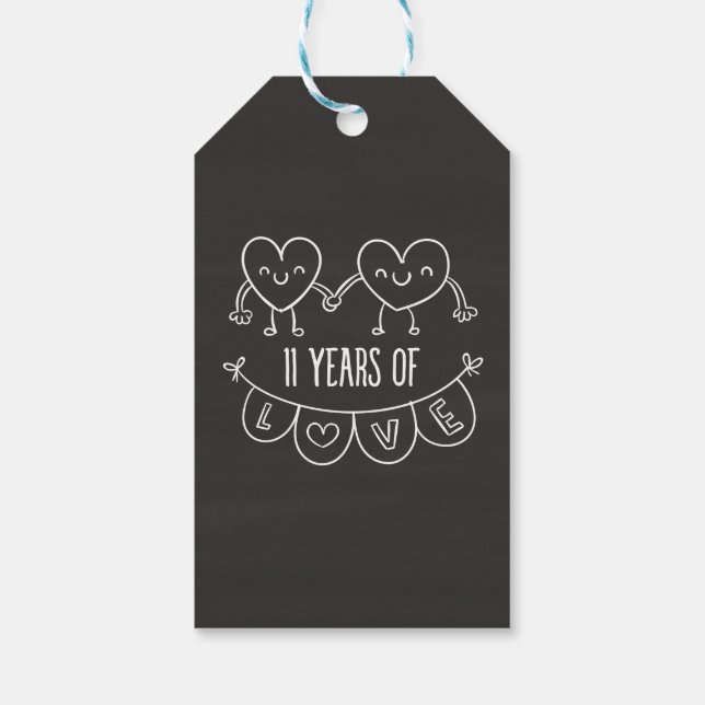 11th Anniversary Gift Chalk Hearts Tags (Back)