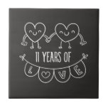 11th Anniversary Gift Chalk Hearts Tile<br><div class="desc">Cute two doodle hand drawn heart 11th year anniversary design.</div>