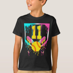 11th Bday Softll Home Plate Drip Ice Cream 11 Year T-Shirt