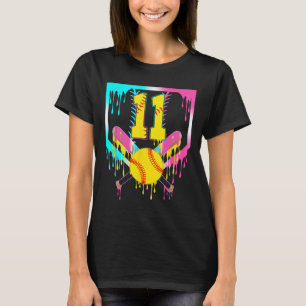 11th Bday Softll Home Plate Drip Ice Cream 11 Year T-Shirt