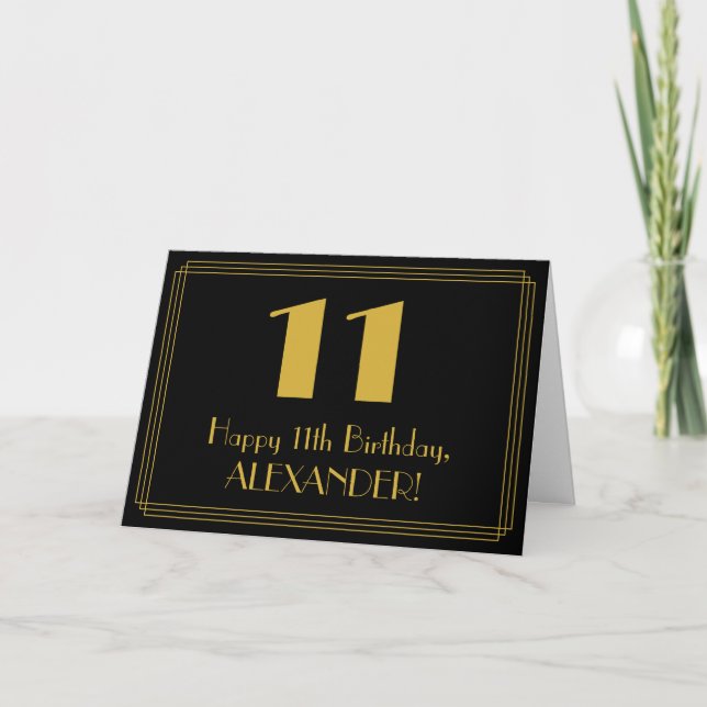 11th Birthday: Art Deco Inspired Look "11" + Name Card (Front)