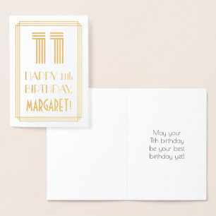 11th Birthday - Art Deco Inspired Look "11" & Name Foil Card