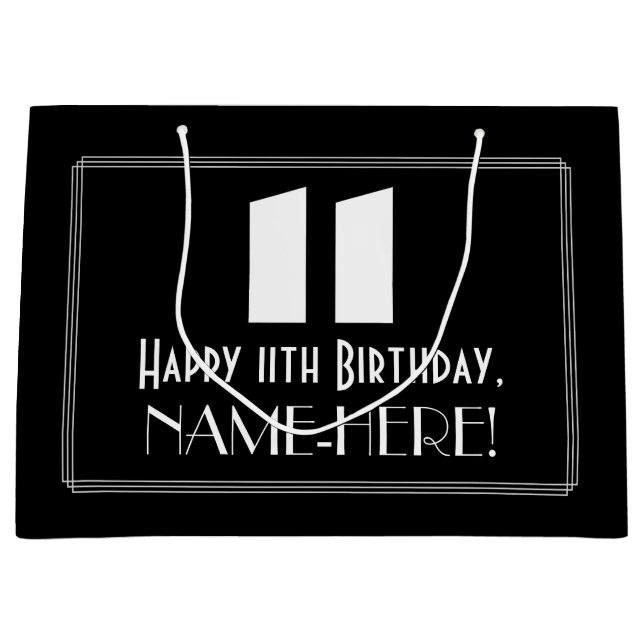 11th Birthday ~ Art Deco Inspired Look "11" + Name Large Gift Bag (Front)
