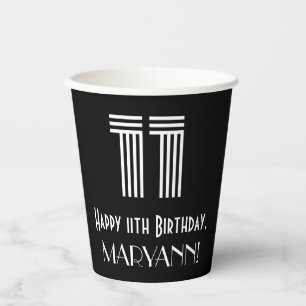 11th Birthday — Art Deco Inspired Look “11” + Name Paper Cups