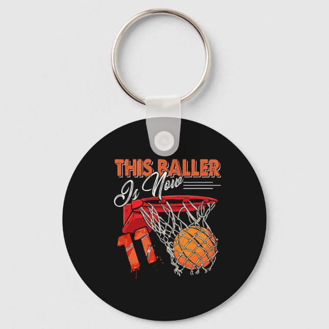 11th Birthday Basketball  Fun 11 Years Old Kids Gi Key Ring (Front)