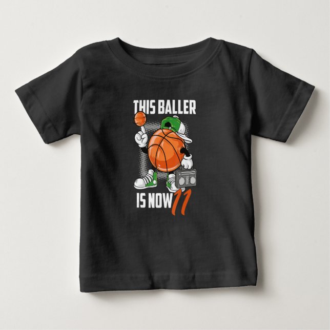 11th Birthday Basketball Player Funny 11 Years Old Baby T-Shirt (Front)