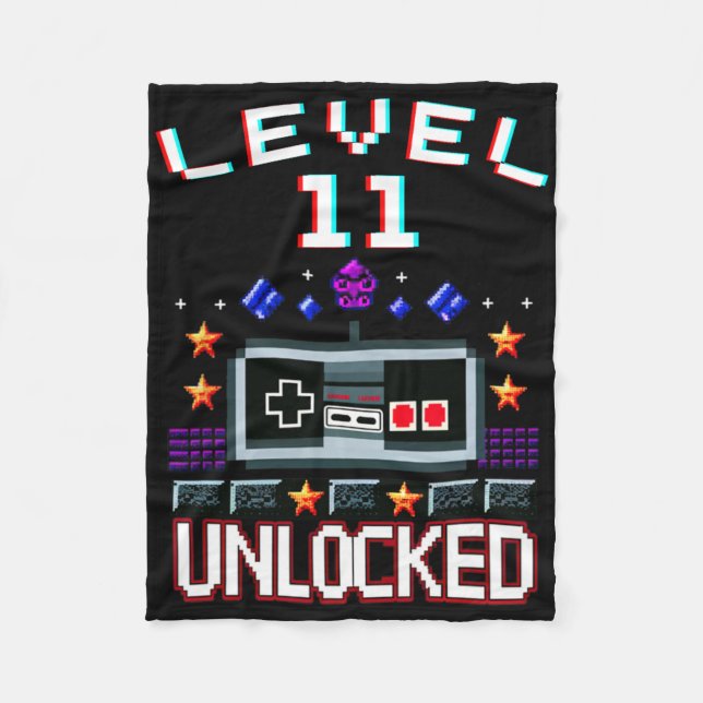 11th Birthday Boy Level 11 Unlocked Funny Video Ga Fleece Blanket (Front)