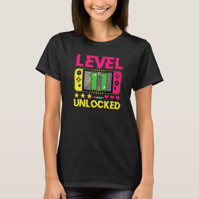 11th Birthday Boy Level 11 Unlocked Video Gamer Bi T-Shirt (Front)