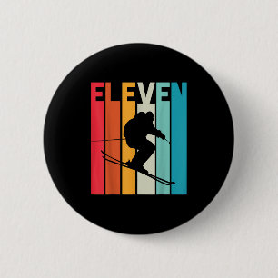 11th Birthday Boy Retro Ski Lover Skier 11 Years O 6 Cm Round Badge