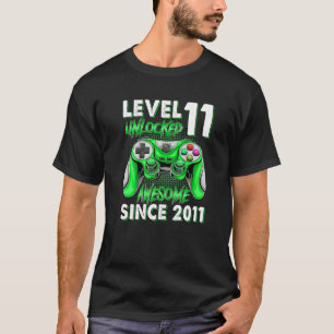 11th Birthday Boys 11 Year Old Level 11 Unlocked V T-Shirt