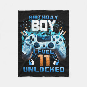 11th Birthday Boys Level 11 Unlocked 11 Years Old  Fleece Blanket