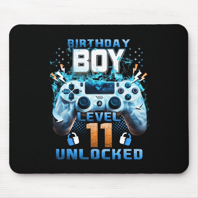 11th Birthday Boys Level 11 Unlocked 11 Years Old  Mouse Pad (Front)