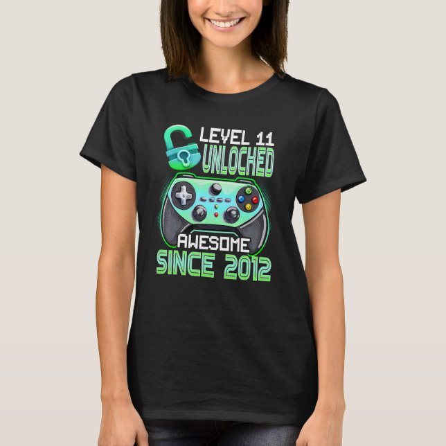 11th Birthday   Boys Level 11 Unlocked Awesome 201 T-Shirt (Front)