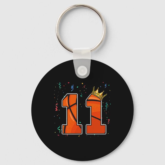 11th Birthday Bysketbyll Big Number 11 Year Old Bo Key Ring (Front)