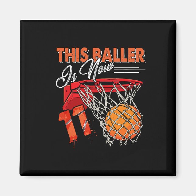 11th Birthday Bysketbyll Fun 11 Years Old Kids Gif Magnet (Front)