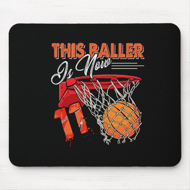 11th Birthday Bysketbyll Fun 11 Years Old Kids Gif Mouse Pad (Front)