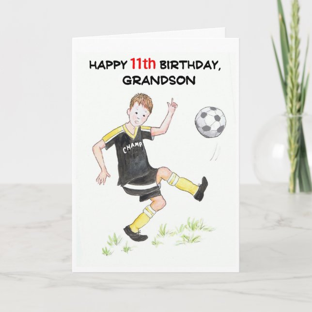 11th Birthday Card for a Grandson - Footballer (Front)