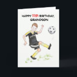 11th Birthday Card for a Grandson - Footballer<br><div class="desc">An 11th Birthday Card for a Grandson who enjoys soccer,  from a watercolour illustration by Judy Adamson. Please feel free to edit the inside greeting and contact me through my store if you would like the front cover text changed.</div>
