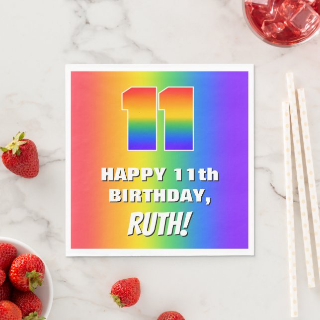 11th Birthday: Colorful, Fun Rainbow Pattern # 11 Napkin (Insitu)